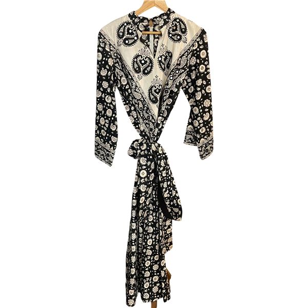 1970s Mirrored Cotton Dress with Fabric Belt - Size 14