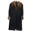 Image 1 : Women's Full Length Black Wool Coat with Faux  Fur Collar - Size Large