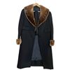 Image 2 : Women's Full Length Black Wool Coat with Faux  Fur Collar - Size Large