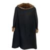 Image 3 : Women's Full Length Black Wool Coat with Faux  Fur Collar - Size Large