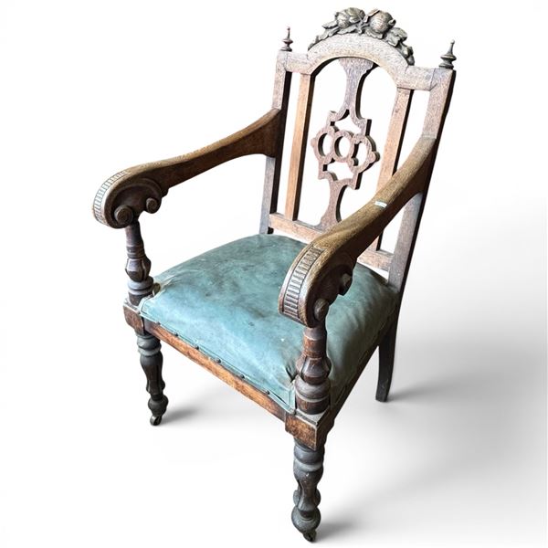 Antique Oak Carved Armchair 40" Tall