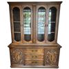 Image 1 : Vintage Oak Veneered China Cabinet Hutch with Glass Doors 63x18.5x79" Two Piece