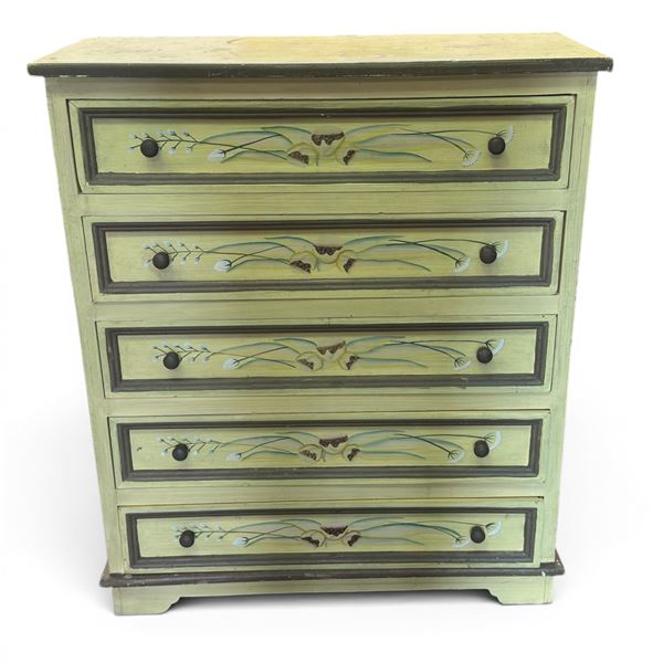 Hand Painted Yellow W Floral Details and Nice Patina 30x12x34"