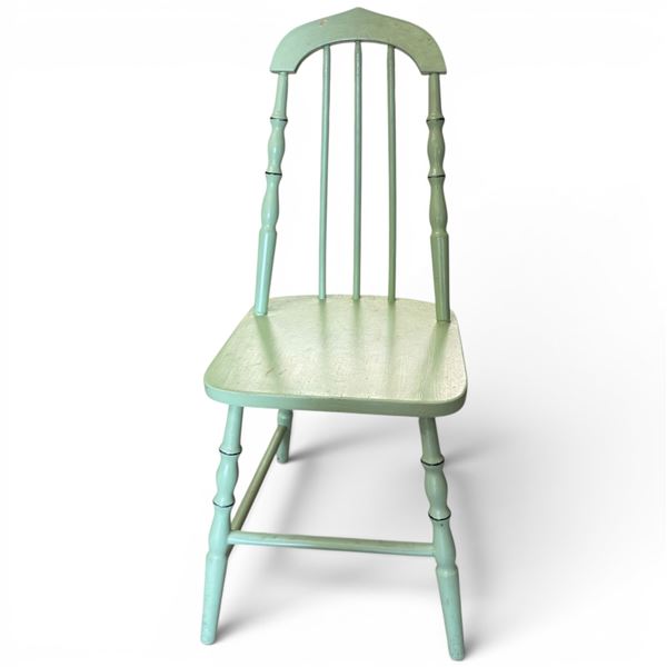Farmhouse Spindle Back Chair Hand Painted Green Seat Height is 17"