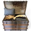 Image 1 : Large Steamer "Tickle" Trunk Filled with Faux Furs and Wool Blankets and More 34.5x21x24"