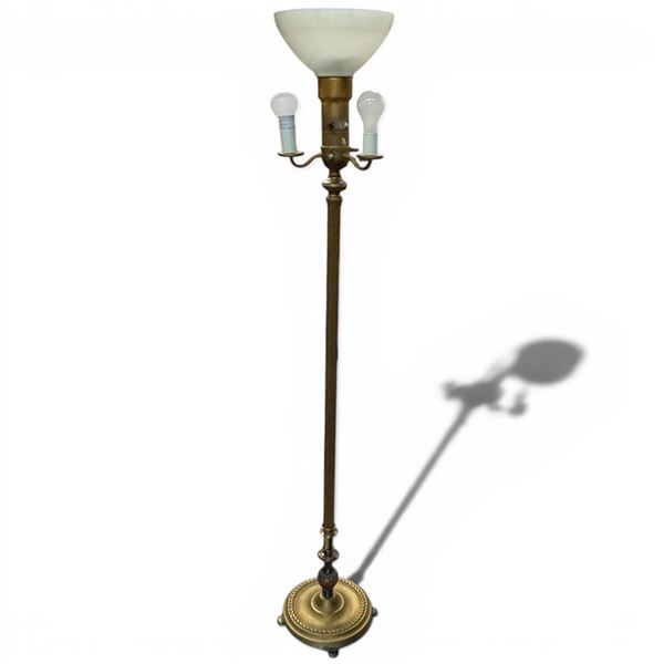 Vintage Stiffel Style Floor Lamp with Candelara Sockets and Milk Glass Shade 63" Tall