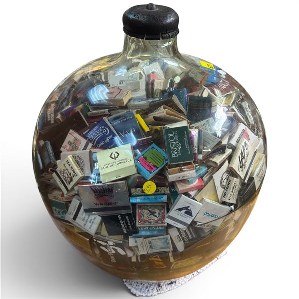 Huge Glass Demijohn Container Filled with Collectable Matchbooks 20" Tall 16" Diameter