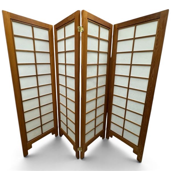 4 Piece Mid Century Shoji Screen Traditional Room Divider Panels Are 24x72" x 4
