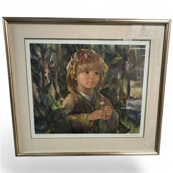 Framed Collector's Edition "Girl with Flower" CE 16/50 Francisco Masseria 31x27.5