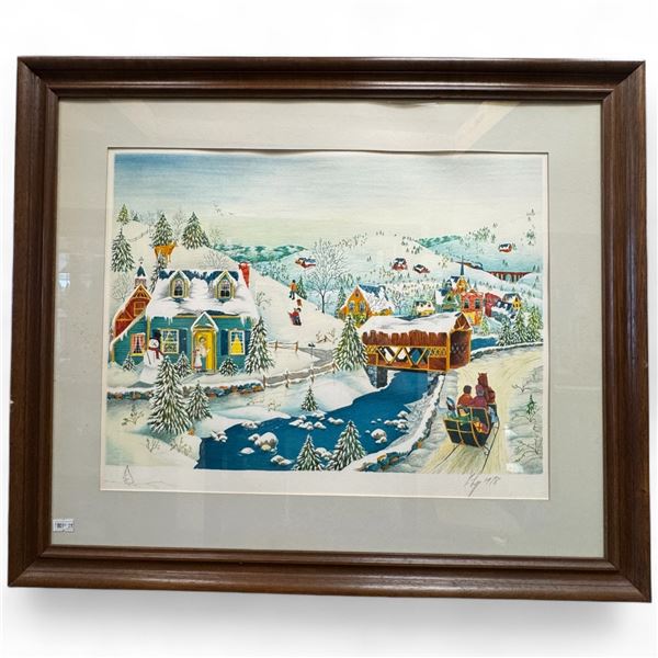 Robert Lo Grippo Print Lithograph "Home for the Holidays" Signed 1978 25.5x21.5"