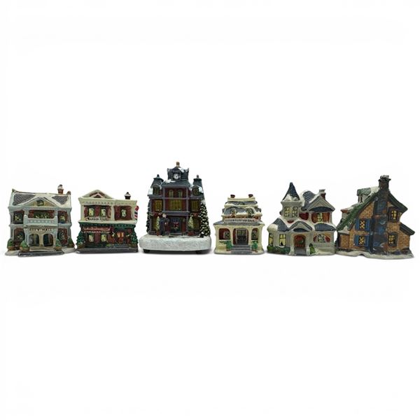 Collection of 6 Christmas Village Buildings 4-6" in Height