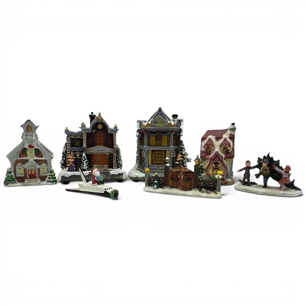 Collection of 7 Christmas Village Buildings 4-6" in Height