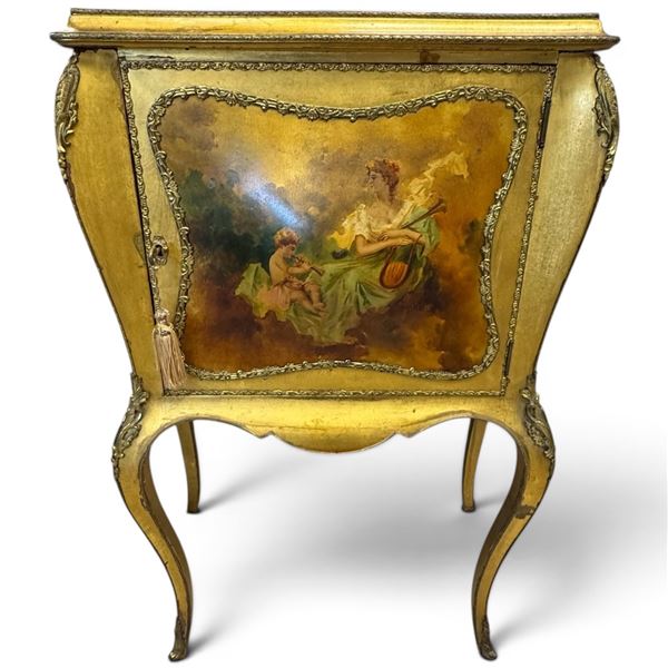 Early 20th Century French Vernis Martin Bombe Style Cabinet 27x67x13"