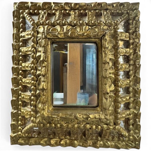 Antique Carved Gilded Spanish Colonial Style Wood Mirror 16x18"