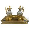 Image 1 : Antique Glass and Brass with Vermeil (Gold Plated) Finish Liturgical Cruet Set and Tray