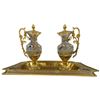 Image 6 : Antique Glass and Brass with Vermeil (Gold Plated) Finish Liturgical Cruet Set and Tray