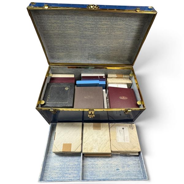 Large Steamer Trunk Filled with Collector Plates - Trunk is 35x20x19"