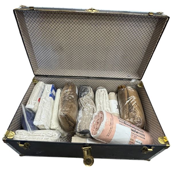 Steamer Trunk Filled with Brand New Curtains and Textiles