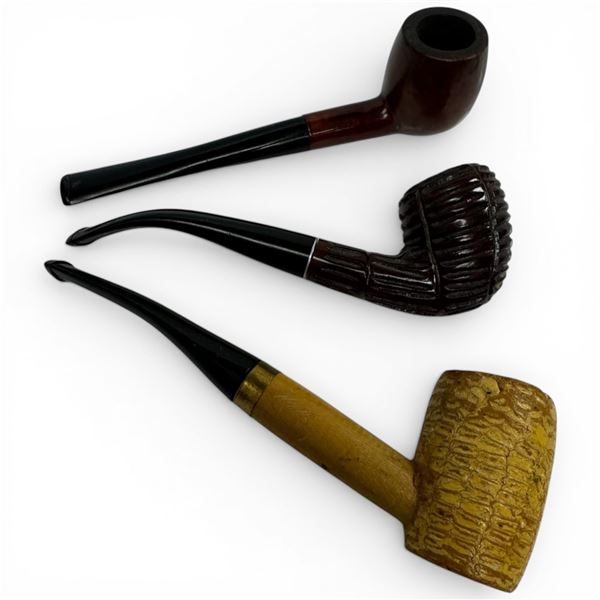 Collection of 3 Pipes: City Club Real Briar Italy, Medico Bent Briar and Corn Cob Pipe