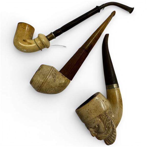 3 Collectable Pipes: Hand Carved Turkish Meerschaum, T Stamped  and Austrian Unmarked