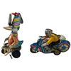 Image 4 : 2 Vintage Wind-Up Tin Litho Toys "Duck on a Trike" & "Motorcycle with Sidecar"