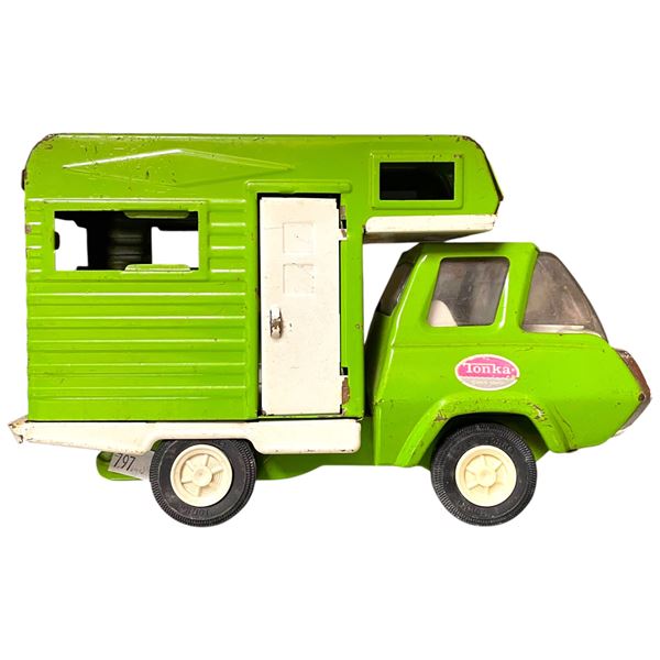 1970s Tonka Pressed Steel Camper Toy Truck in Green and White