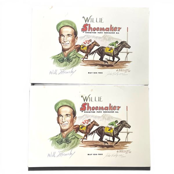 2 Artist Signed 1985 Ltd Edition Prints of Willie Shoemaker's Visit to Exhibition Park in Vancouver