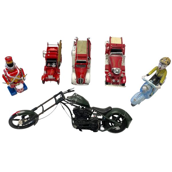 3 Firetruck Models and 2 Tin Toys