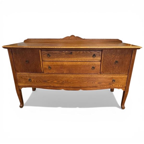 Antique Oak Sideboard Circa: 1900 (21" X 66" X 38" Tall)