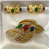 Image 2 : Vintage Dior Gripoix Cabochon & Crystal Brooch & Pierced Earrings in Birks Box - Hallmarked Chr. Dio