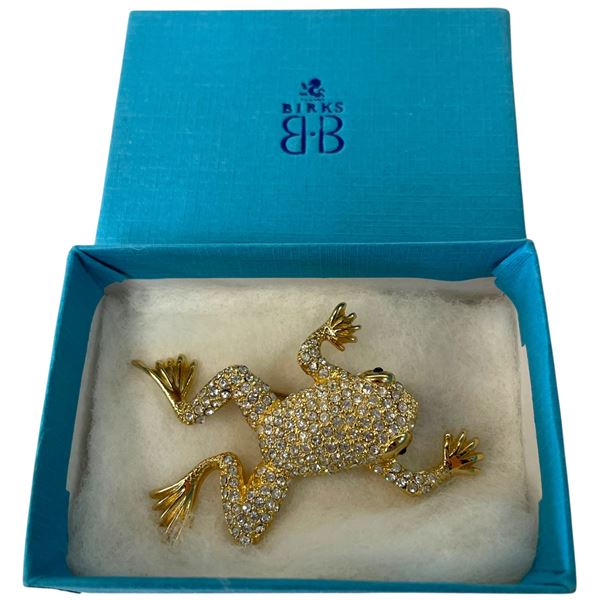 Vintage Dior Crystal Frog Brooch in Birks Box - Hallmarked Chr. Dior (30 x 50mm)