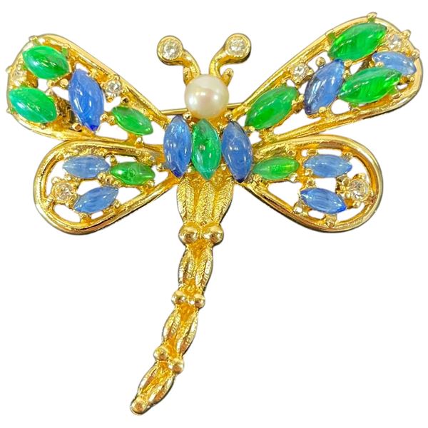 Vintage Dior Golden Dragonfly Brooch - Hallmarked Chr. Dior Germany (54 x 52mm)