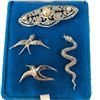 Image 2 : 4 Vintage Birks Sterling Brooches in Birks Velvet Box - 3 have marcasite gemstones (Total weight: 19