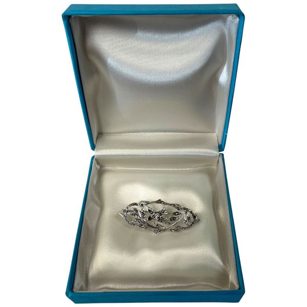 Birks Sterling Silver & Marcasite Brooch in Blue Birks Box - Fully Hallmarked - Brooch is 50 x 21 cm