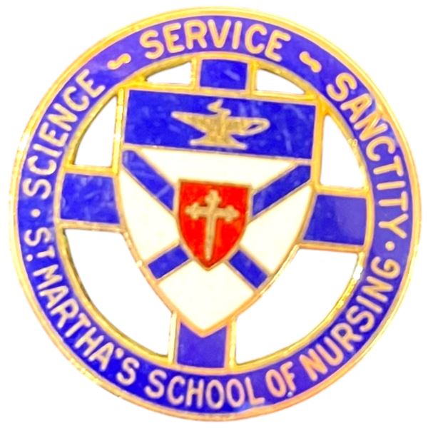 Enameled 10KT Gold "St. Martha's School of Nursing" Pin - 22mm diameter (Total weight: 3.9 grams)