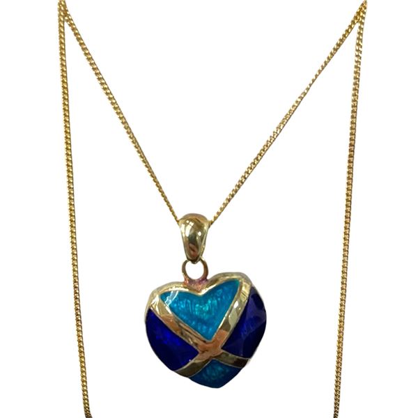 14KT Yellow Gold Enamel Pendant on 18" Fine 14KT Chain - Heart is 14 x 16mm (Total weight including 