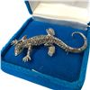 Image 3 : Vintage Birks Sterling Silver Marcasite Salamander Brooch in Birks Blue Velvet Case - 30 x 60mm - Ha