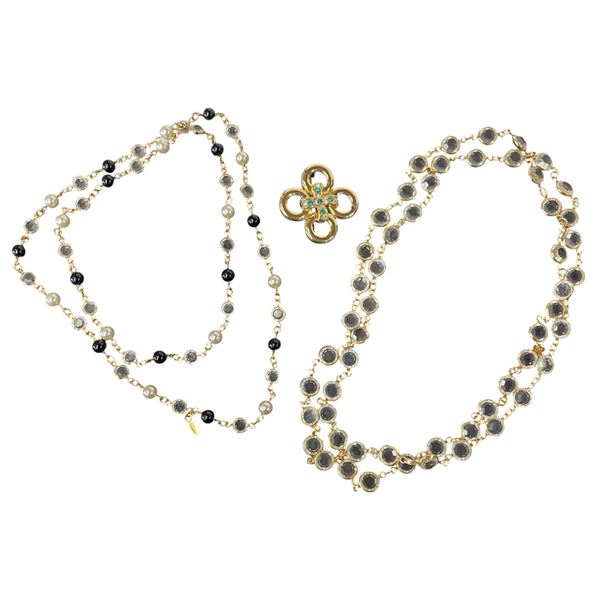 Swarovski Crystal 26" & 36" Bezel Set Gold-Tone Necklaces & 1.25"  Brooch - All are signed