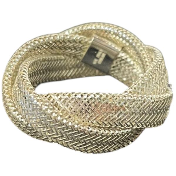14KT White Gold Woven Mesh Ring - Size 8 - 10mm wide (Weight: 1.3 grams)