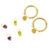 Image 1 : 14KT Gold Hoop Earrings with 3 Different Sets of Gemstone Drops - 17.5mm hoops (Total weight with