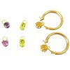 Image 2 : 14KT Gold Hoop Earrings with 3 Different Sets of Gemstone Drops - 17.5mm hoops (Total weight with