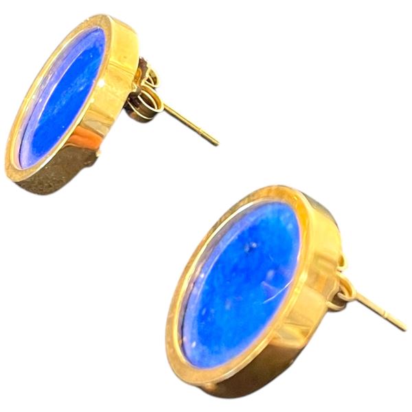 14KT Gold Lapis Disc Earrings for Pierced Ears - 16.5mm diameter (Total weight with gemstones: 5 gra