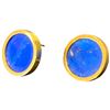 Image 2 : 14KT Gold Lapis Disc Earrings for Pierced Ears - 16.5mm diameter (Total weight with gemstones: 5 gra