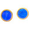 Image 3 : 14KT Gold Lapis Disc Earrings for Pierced Ears - 16.5mm diameter (Total weight with gemstones: 5 gra