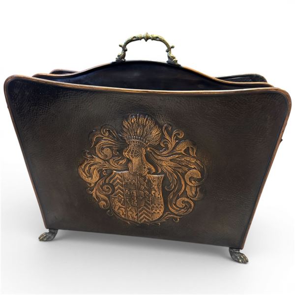 Vintage French Hammered Copper Magazine Rack 17x7x14"