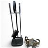 Image 1 : Modern Black Fireplace Set and a Pair of Metal Bookends