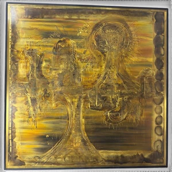 Original Bernhard Rhone Signed 1973 Acid-Ethced Brass Wall Panel 24x24"