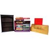 Image 1 : Small Collectable Curio Shelf 12x16x3", Wood Desk Organizer and Box Full of New Paperback Books