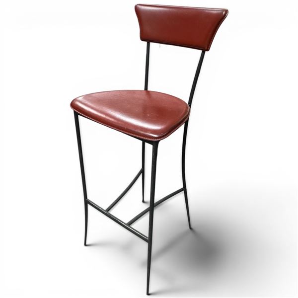 Red Leather and Metal Framed Stool Seat Height is 30"