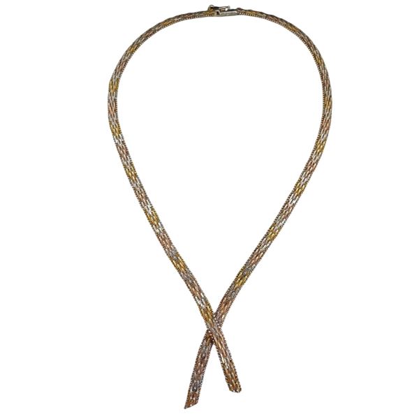 Vintage Tri-Colour Sterling Silver 17" Cross-over Necklace by Birks - Possibly Gold Gilded - Total w